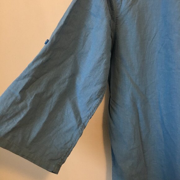 Northern Reflections Blue Linen Blend Sailor Collar Button Down Dress Sh… - Picture 9 of 16